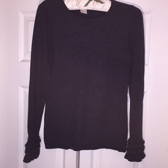 Gray Merlino wool sweater w/accent cuff sleeve - Picture 1 of 9